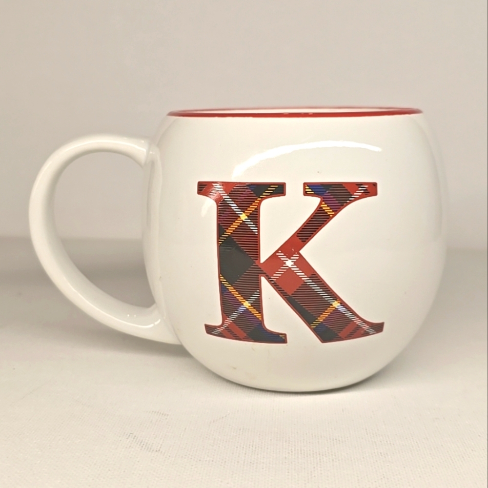 Bee & Willow Home Plaid Tartan Monogram Letter K 14oz Bubble Coffee Mug